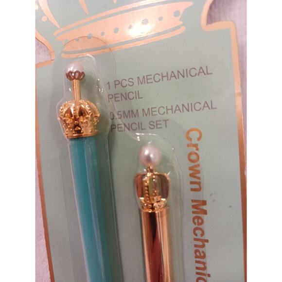 Fancy CROWN & Pearl Top Mechanical Pencil Set w Refills .5MM King Queen Royal - Picture 6 of 8